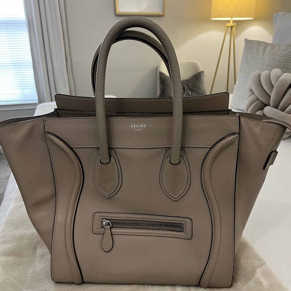 Celine Taupe Leather Mini Luggage Tote